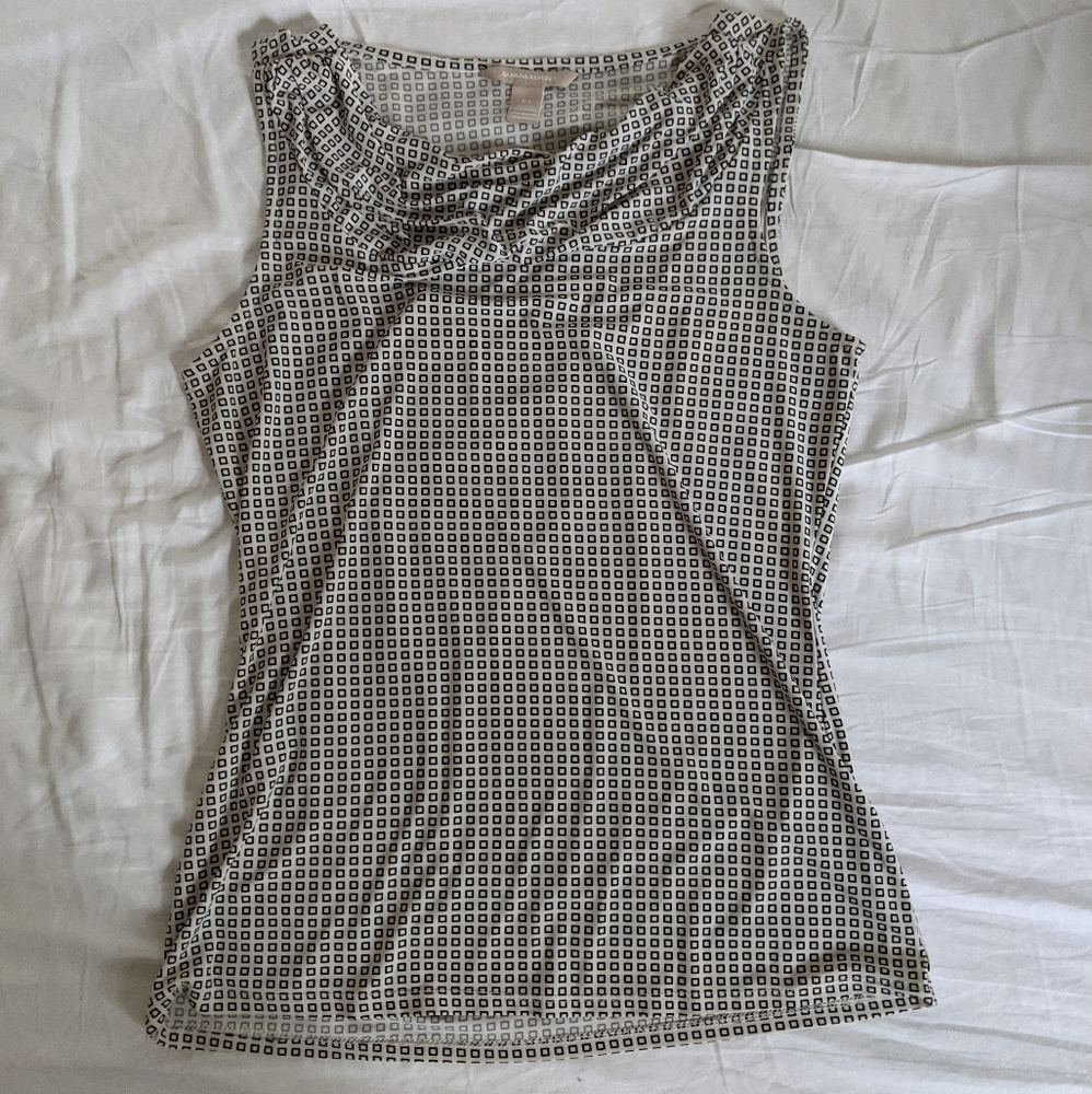LAST CHANCE Banana Republic Draped Neck Black White Square Print Tank